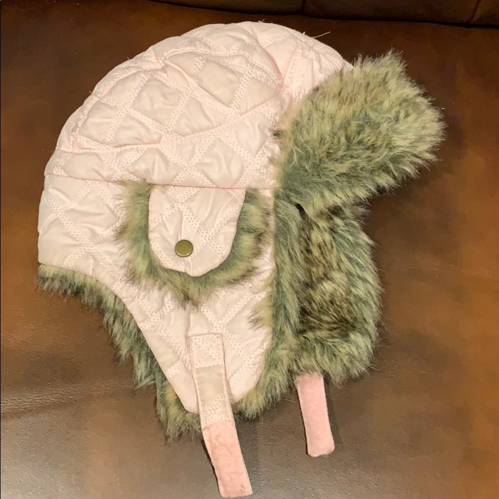 Girls faux fur quilted ear flap pilot hat